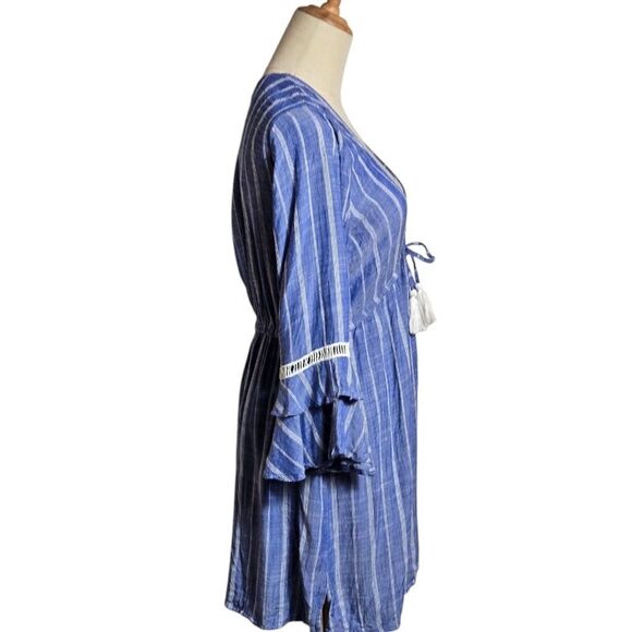Spiaggia Dolce Blue Striped Boho Dress Or Coverup with Tassels - Picture 3 of 7